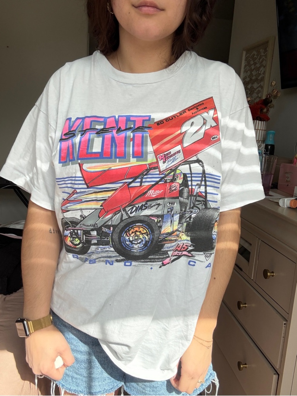 Vintage Steve Kent Racing Graphic Tee | White | Size XL